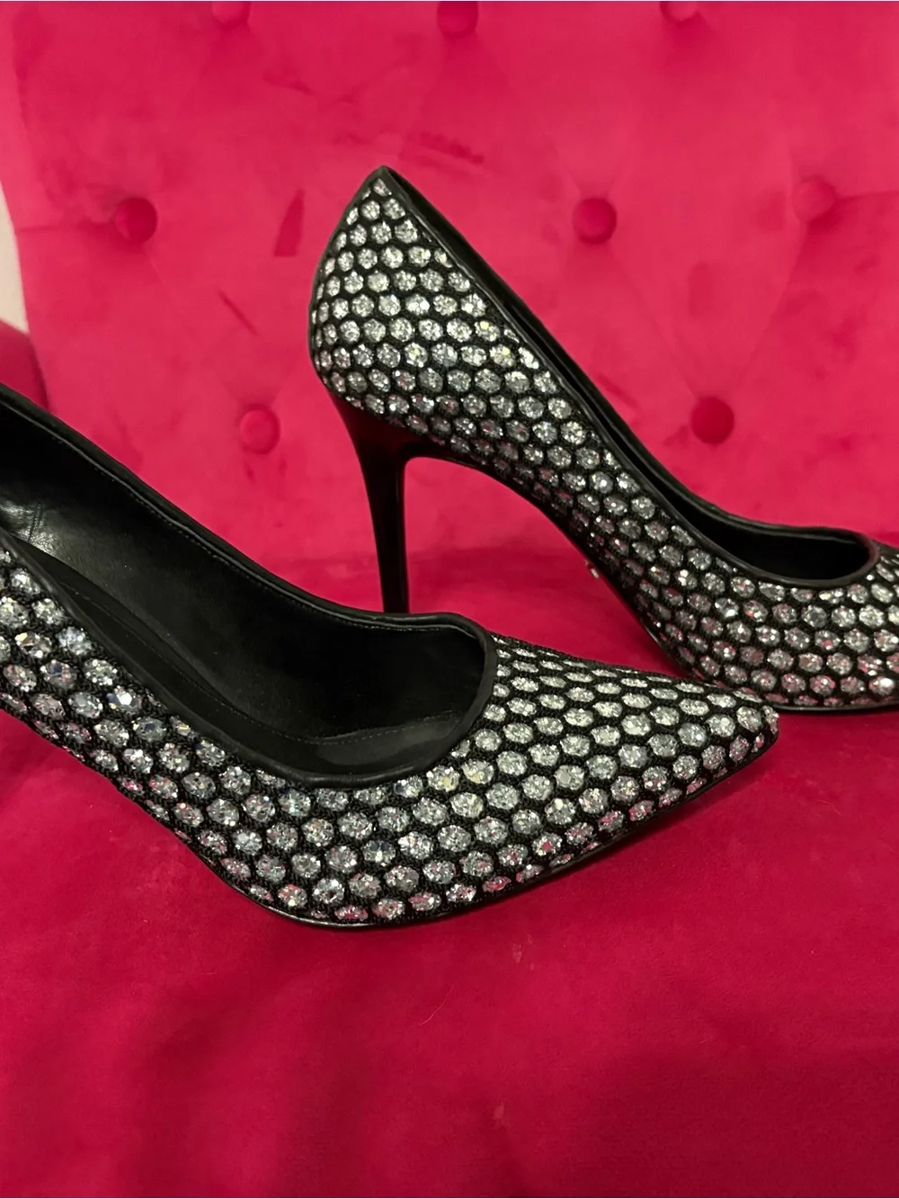 Michael Kors Silver Glitter Fishnet Pointed-Toe Stiletto Pumps